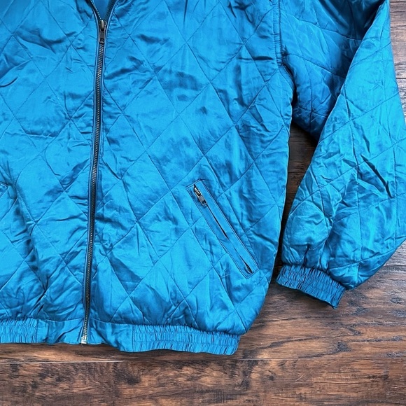 vintage • 80s silk bomber jacket quilted teal blue diamond zip front Robert Stoc - Picture 4 of 6